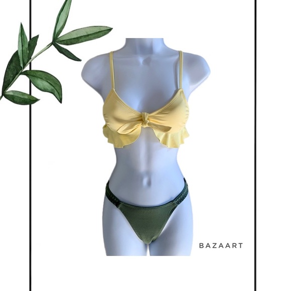 Xhilaration Yellow Bralette Bikini Top & Xhilaration Sage Green Bikini Bottom - Picture 1 of 7
